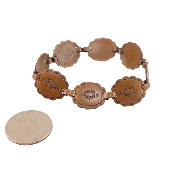 Vintage Navajo Copper Etched Concho Bracelet Size… - image 7