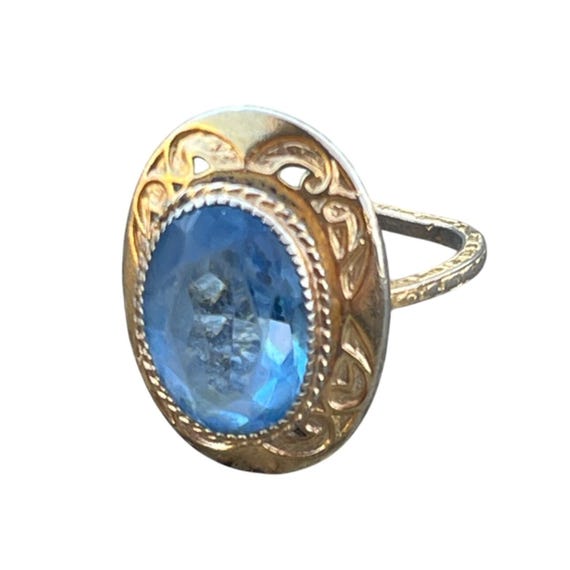 bague taille 55 couleur argent cœur résine facetté bleu saphir
