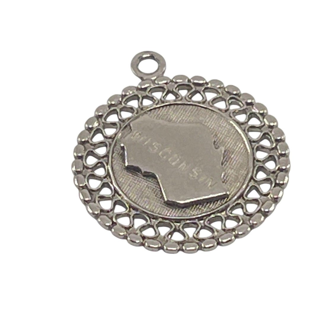 Wisconsin State Map Sterling Silver Charm Pendant With Filigree Design ...
