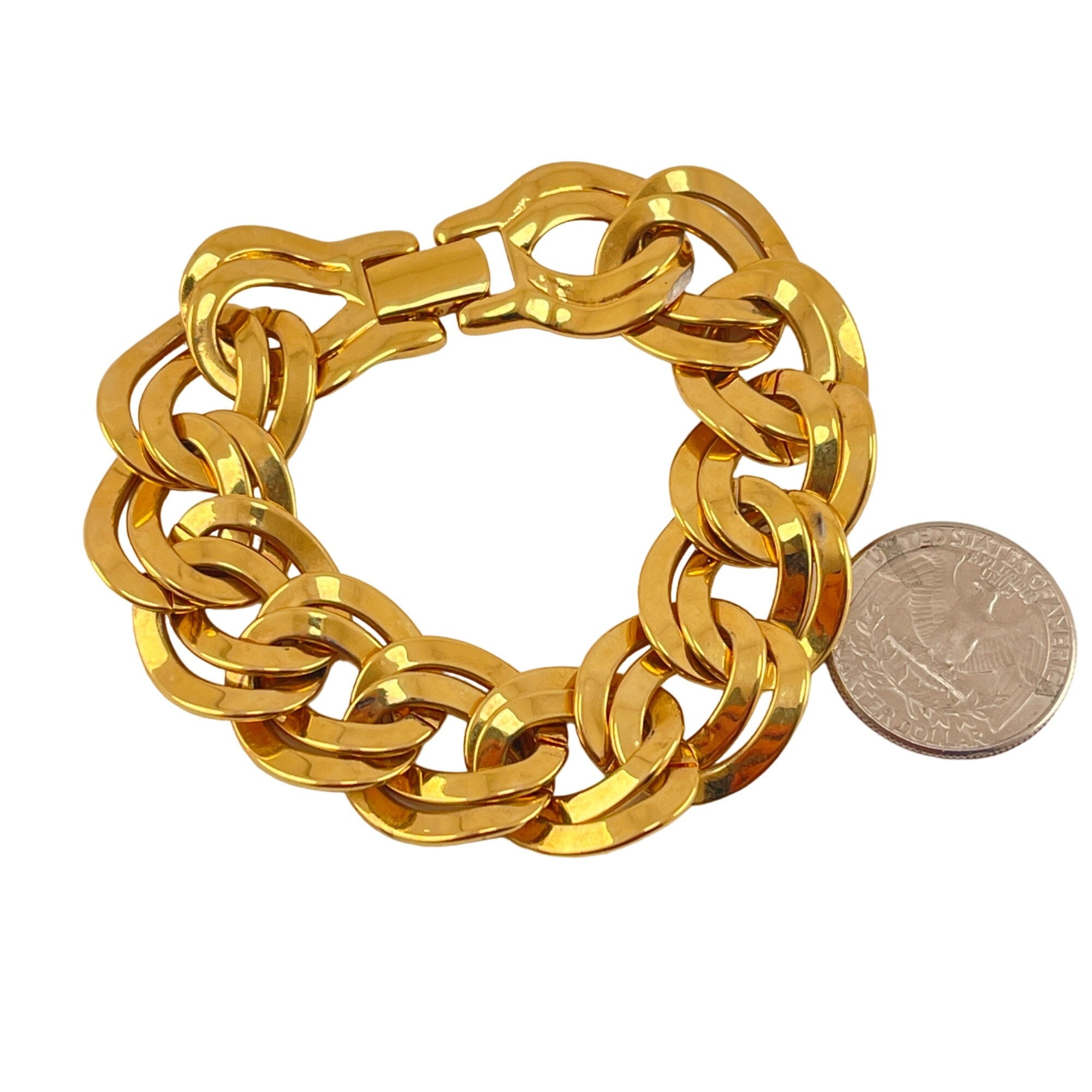 Monet Gold Plated Heavy Link Chain Bracelet 1980s Double