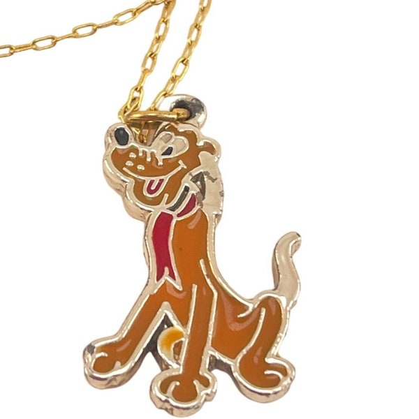 Walt Disney Marked Yellow Enamel Pluto the Dog Goldtone Necklace 16"