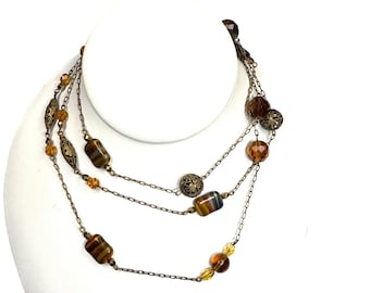 Boho Multi Strand Beaded Necklace Layered Chain Statement Jewelry