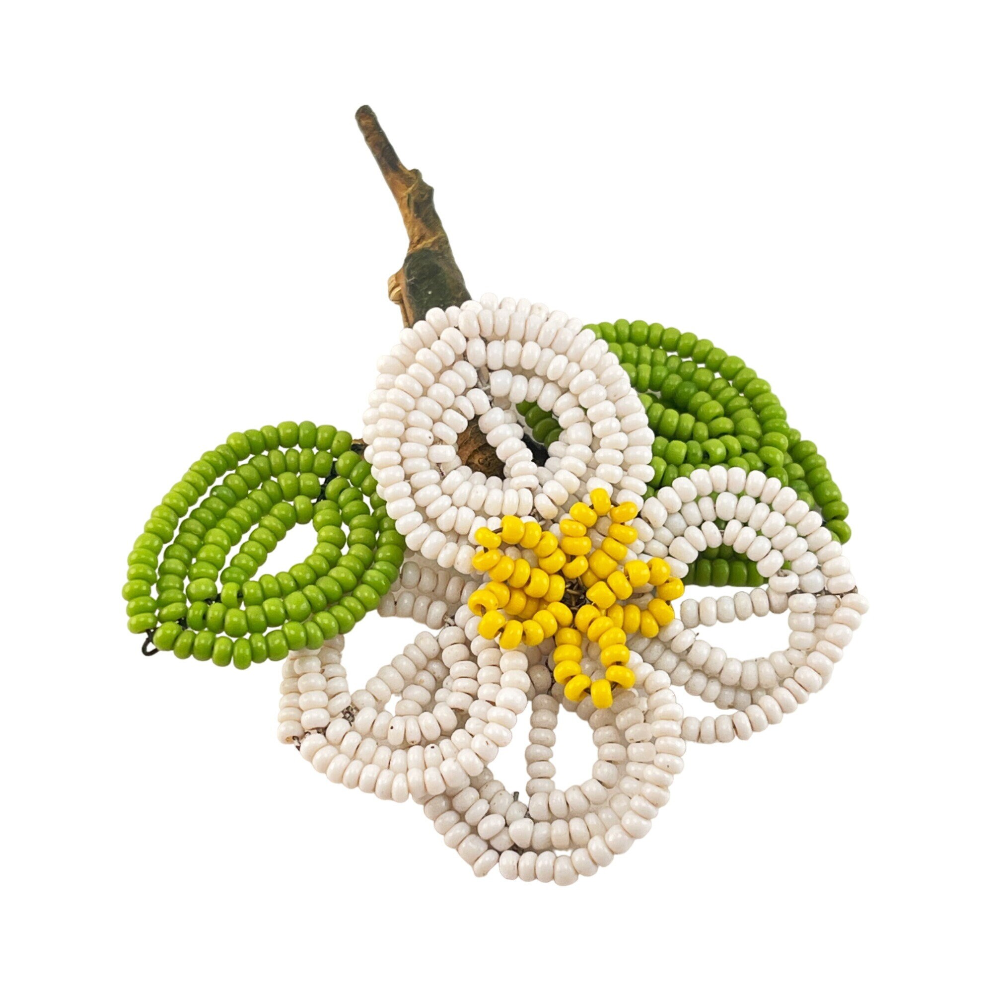 Broche Vintage Bouquet Perles De Rocaille Bleu Laiton - Bijou Floral Occasion Bon état