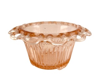 Old Colony Flower Bowl Borde de encaje Rosa Depresión Vidrio Ancla Hocking Anchor Hocking Depresión Vidrio, 7" diámetro x 3 3/8" alto Rosa