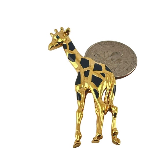 Gold Giraffe Pin Black Enamel Spots Clear Crystal… - image 5