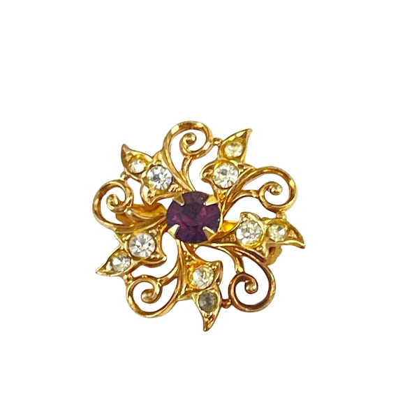 Broche Fleur Rose Vintage Années 70/80 - Émail Bordeaux/violet, Dorée, élégante