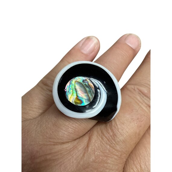 Boho Beach Abalone Inlay Shell Ring Size 7.75 Sta… - image 8