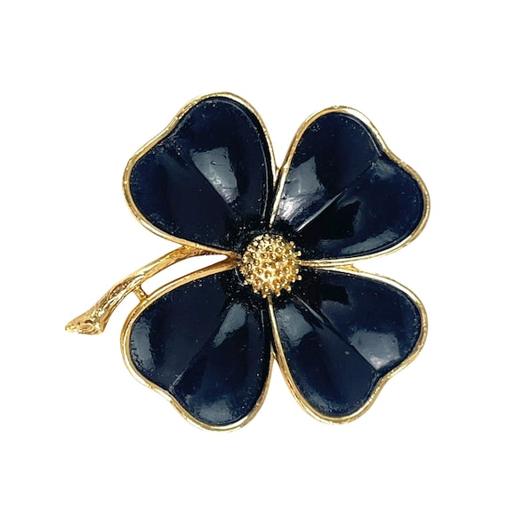 Vintage CORO Gold tone Mesh Lucky 4 Leaf Clover Shamrock  Vintage Good Luck Shamrock 4 Leaf Clover Enamel Gold Pearl Booch Pin main image 1