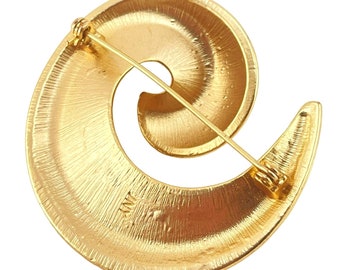 Jones New York Large Rhinestone and Gold Tone Swirl Pin