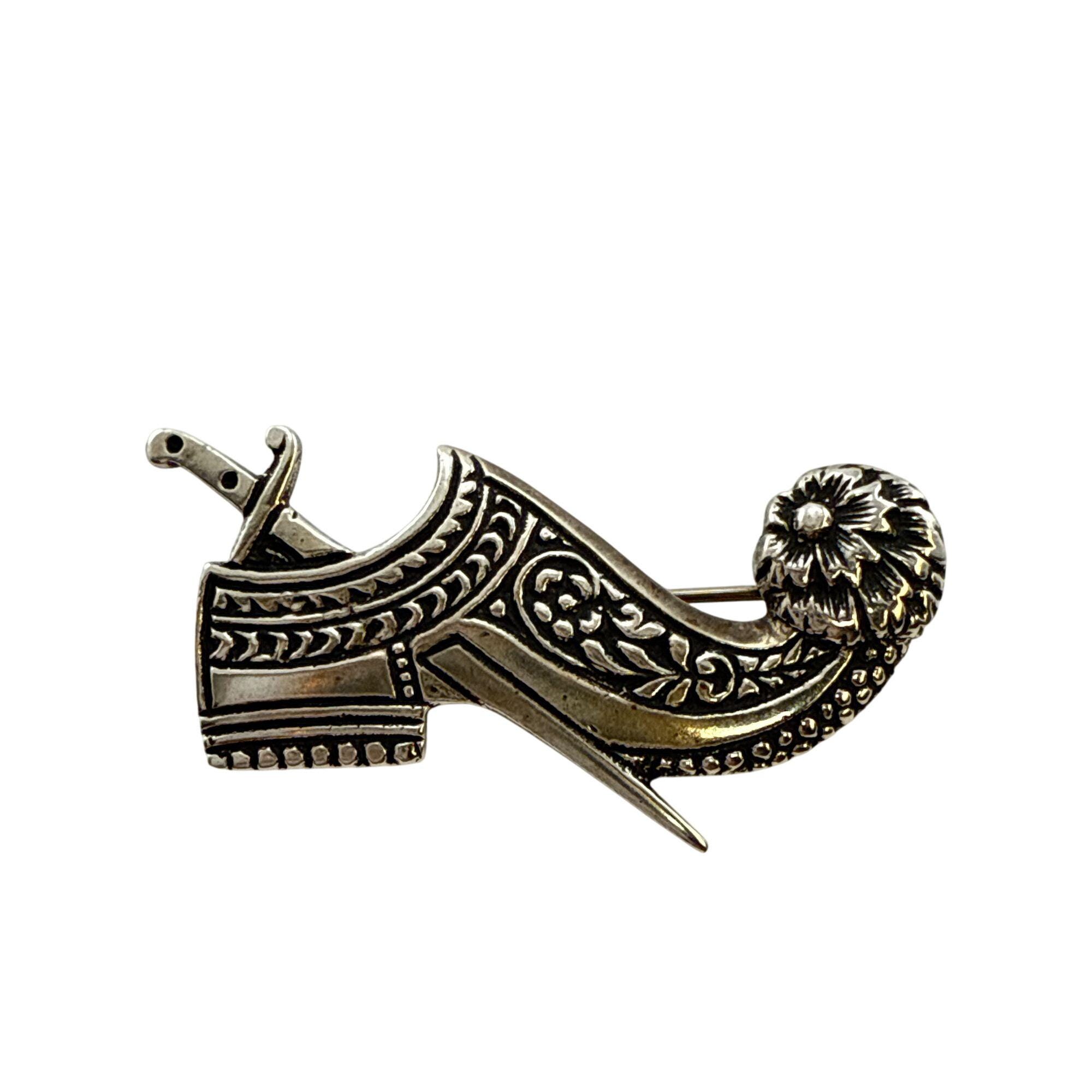 Vintage Greek Silver Tsarouchi Shoe Brooch Pin Evzones Saber