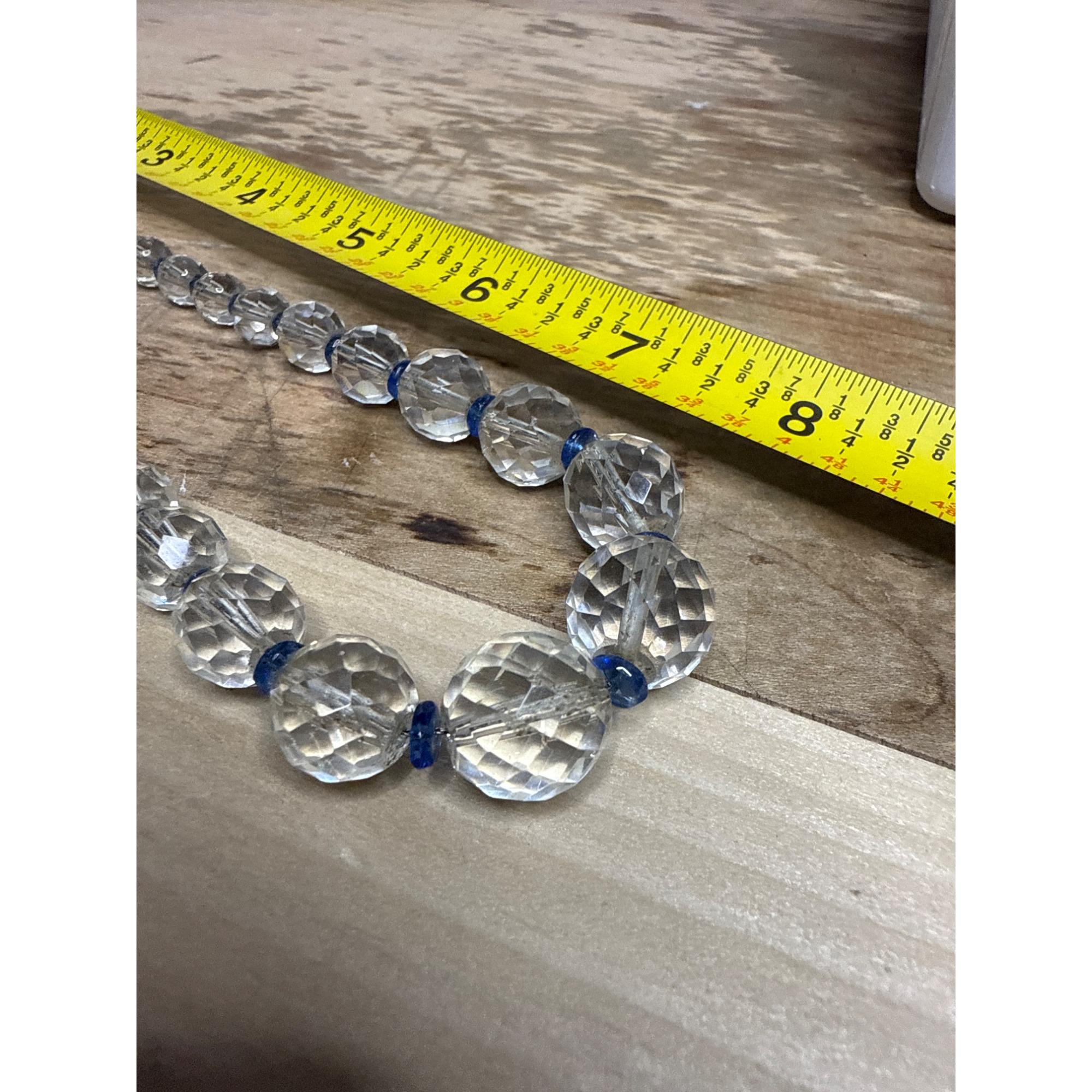 ヴィンテージファセットクリアクリスタルビーズネックレス、ブルー