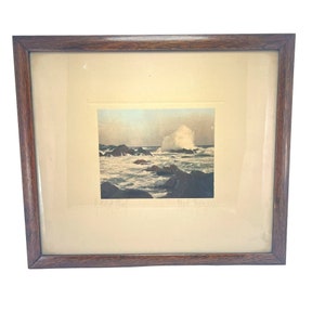 Fred Thompson Hand Signed Hand Tinted Photograph A Bit of Surf 1920s