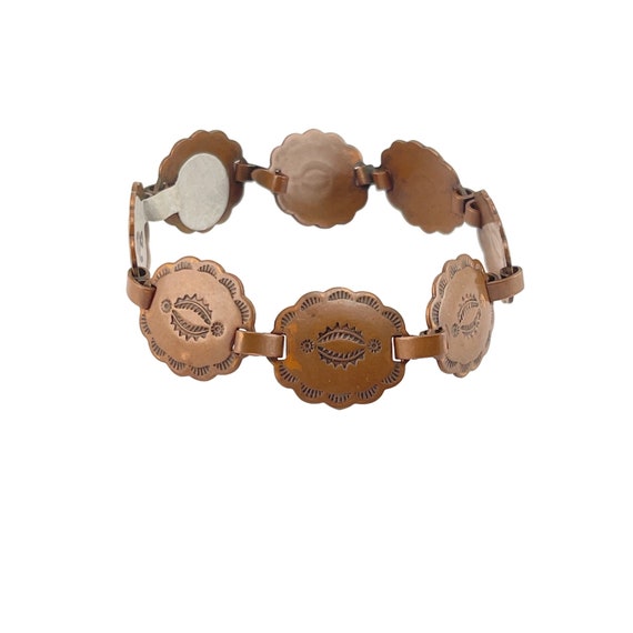 Vintage Navajo Copper Etched Concho Bracelet Size… - image 4