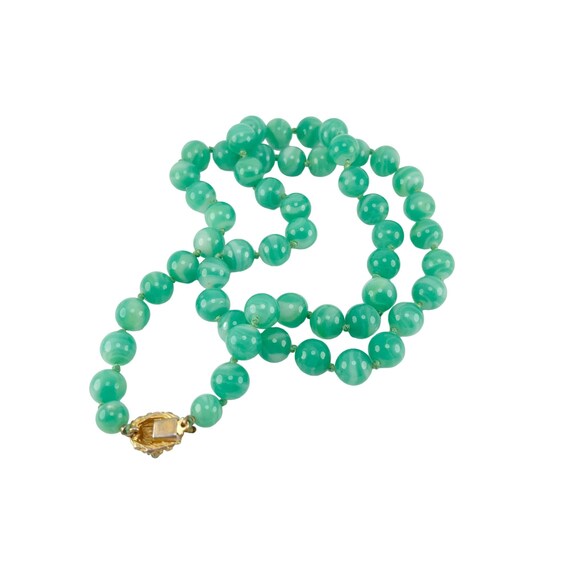 Emerald Green Chalcedony Knotted Bead Necklace wi… - image 4