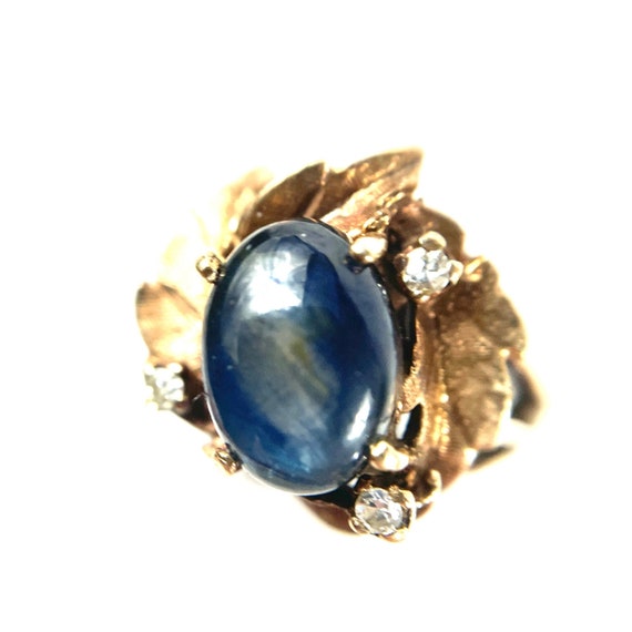Vintage sapphire cabochon, 10 karat gold and diam… - image 7