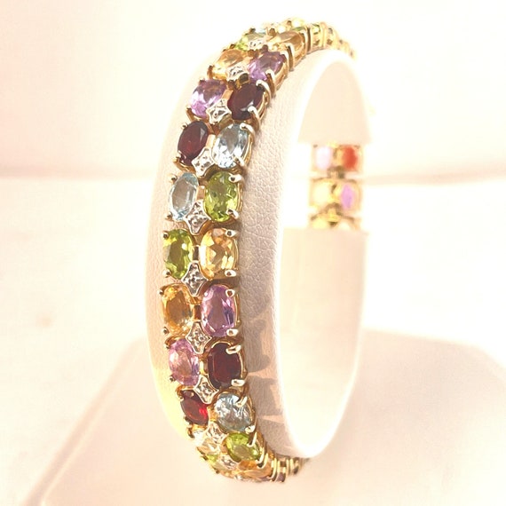 Multicolor Gems 925 Vermeil Yellow Gold 2 Row Ova… - image 5