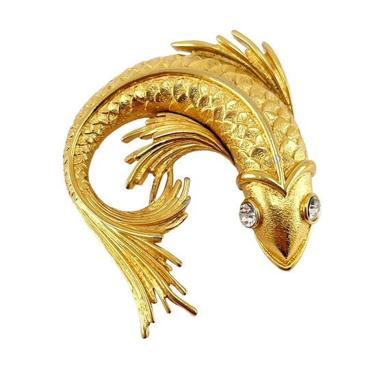 1980s Vintage Monet 2 inch Gold Fish Brooch Pin w… - image 2