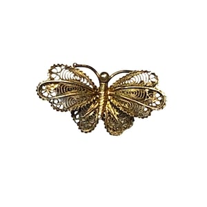 Antique Butterfly Brooch 800 Silver Filigree Tri Color Pin Vintage Jewelry