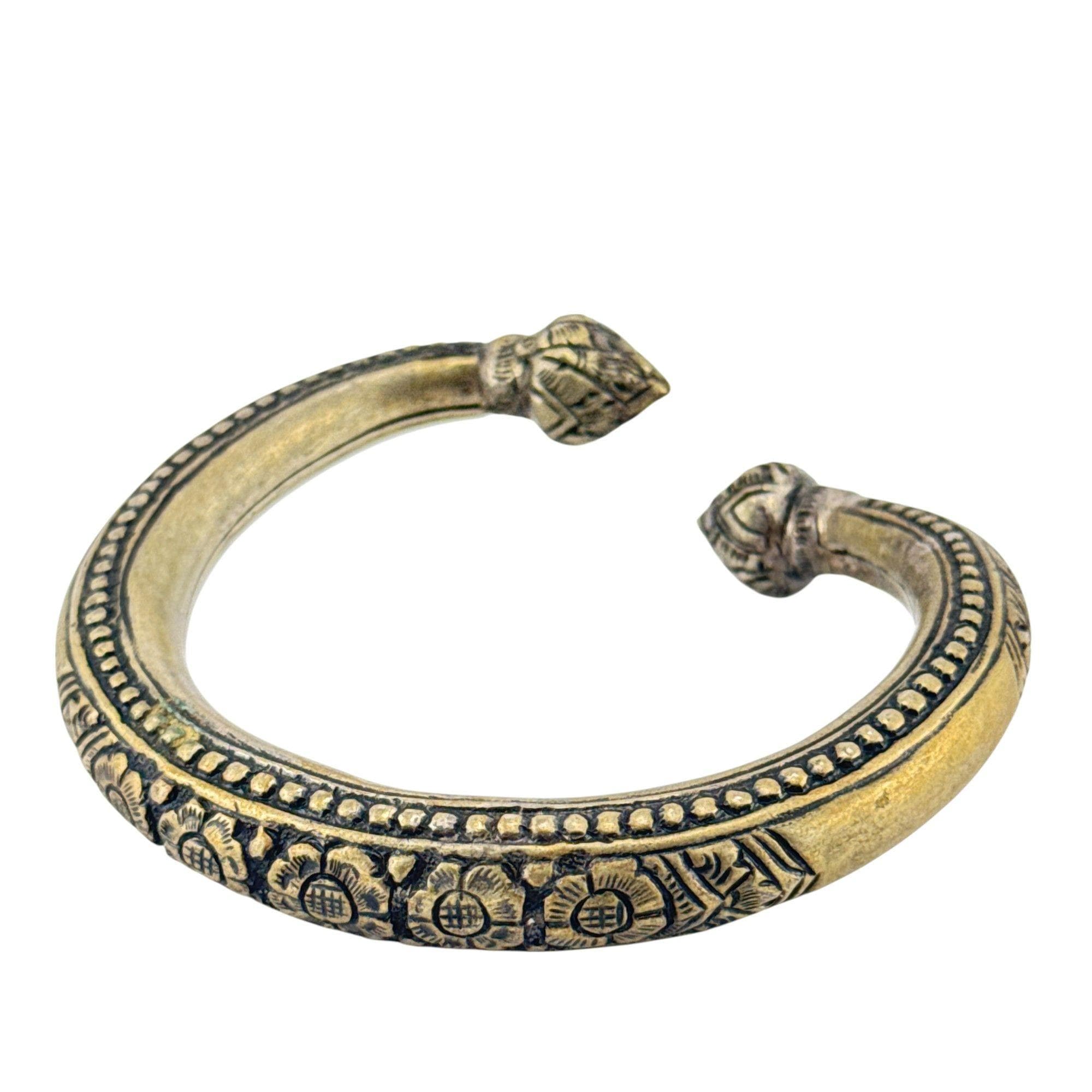 Vintage Tribal Brass Torque Bangle Cuff Bracelet With Engraved