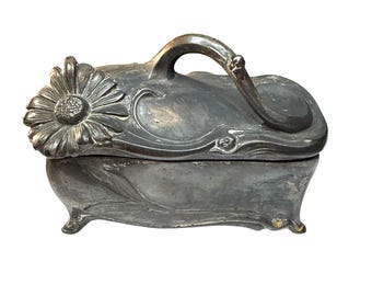 Antique Jennings Brothers Silver Plated Jewelry Box - Ornate