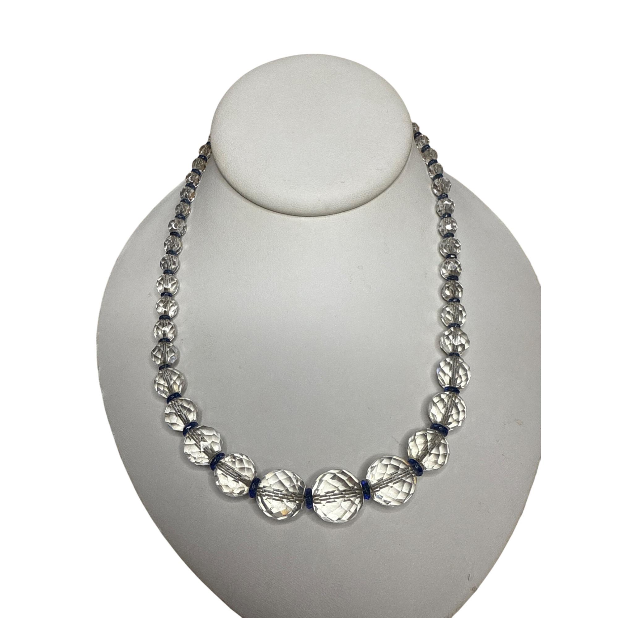 クリスタルビーズネックレス ヴィンテージファセットクリアクリスタルビーズネックレス、ブルー