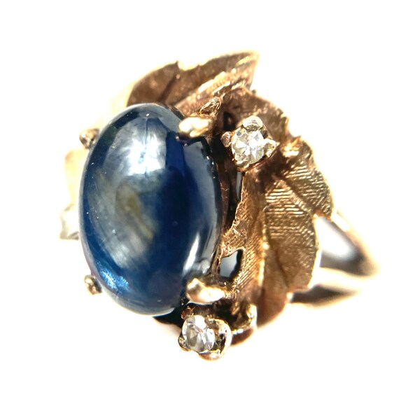 Vintage sapphire cabochon, 10 karat gold and diam… - image 3