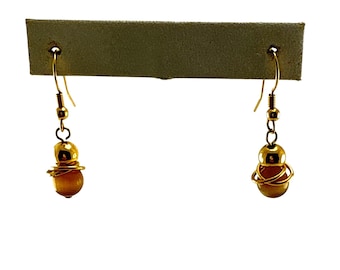 Gold Tone Saturn Planet Drop Earrings - Celestial Orbital Dangle Jewelry, Space-Inspired Accessory