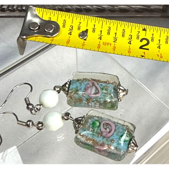 Glass Bead Earrings Rectangular Dangle Handmade B… - image 8