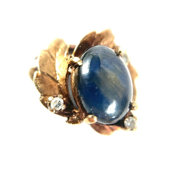 Vintage sapphire cabochon, 10 karat gold and diam… - image 1