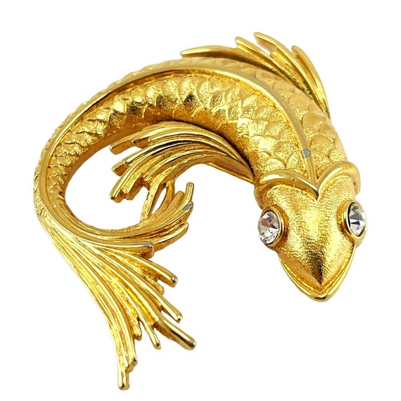 1980s Vintage Monet 2 inch Gold Fish Brooch Pin w… - image 1