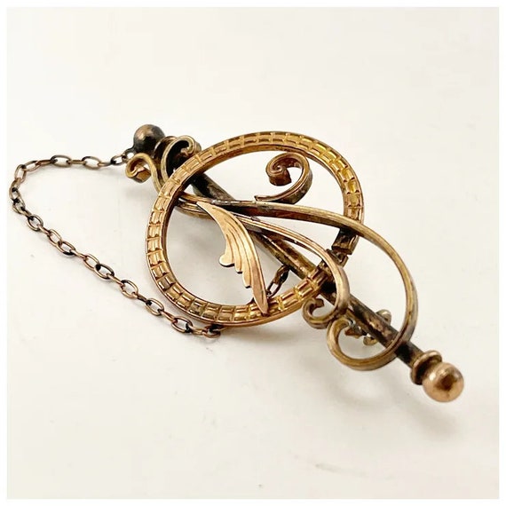 Victorian Rose Gold Plated Circle Pin with Scroll… - image 2