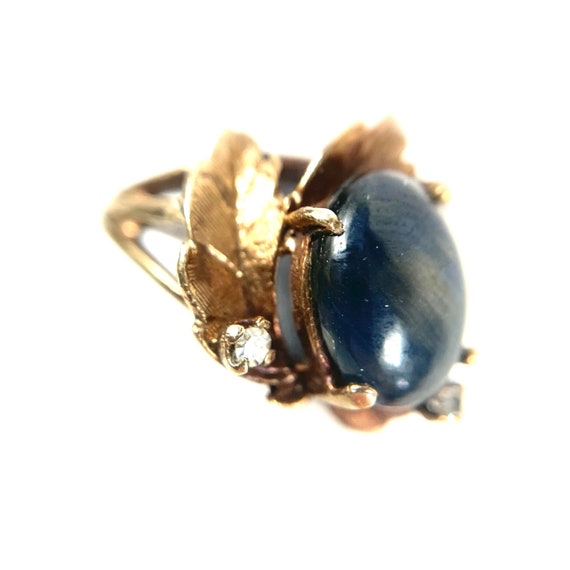 Vintage sapphire cabochon, 10 karat gold and diam… - image 2
