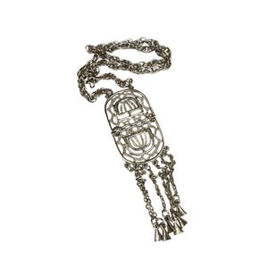 1970s Silver Tone Statement Necklace Vintage Chunky Chain Jewelry Retro