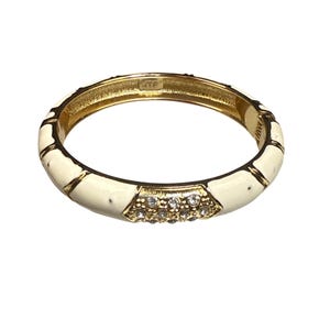 Vintage JTF Clamper Bracelet Cream Enamel Gold Tone Rhinestone Hinged