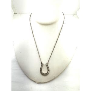 Vintage Tommassini Horseshoe Necklace Silver Tone Rhinestones Retro