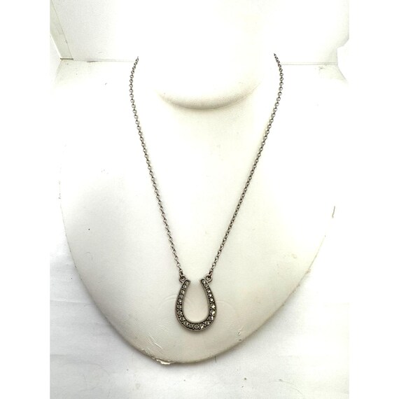 Vintage Tommassini Horseshoe Necklace Silver Tone Rhinestones