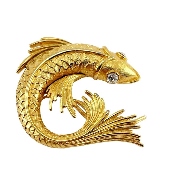 1980s Vintage Monet 2 inch Gold Fish Brooch Pin w… - image 4