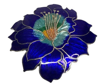 Broche Vintage Fleurs En émail Cloisonné Couleur Or - Ancienne, Parfait état