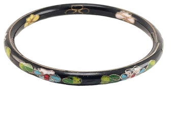 Chinese Vintage Cloisonne Bangle Bracelet Deep Blue Black