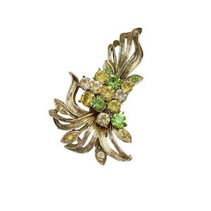 Coro Vintage Floral Rhinestone Pendant Statement Jewelry Gift Sparkly