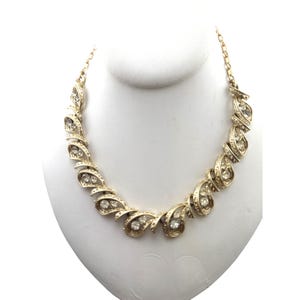Vintage Coro Gold Tone Rhinestone Swirl Necklace Signed Choker