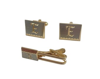Boutons De Manchette Vintage SWANK - Forme Carrée/pyramide, Ton Or - Occasion, État-Unis - Avec Clip Cravate