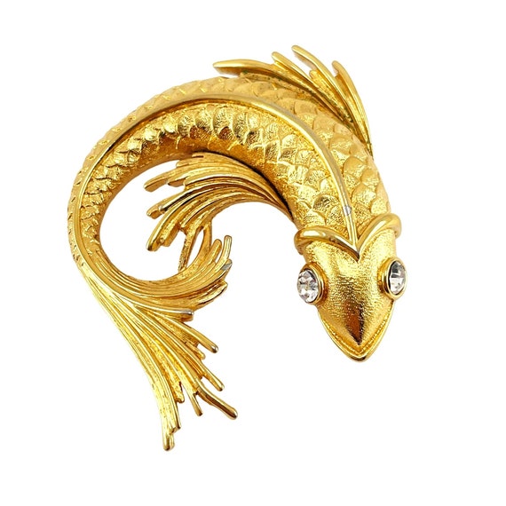 1980s Vintage Monet 2 inch Gold Fish Brooch Pin w… - image 3