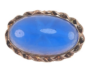 Tschechische Blau Glas Stern Muster antike Brosche Sterling Silber Edwardian Oval Cabochon Pin Brosche