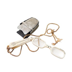 Antike Edwardian Strass Lorgnette Operngläser Klappgriff mit Etui