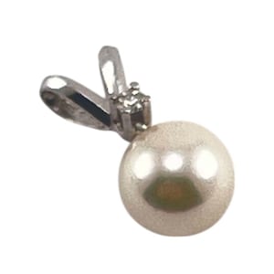 Genuine Pearl and Diamond 14K White Gold Pendant
