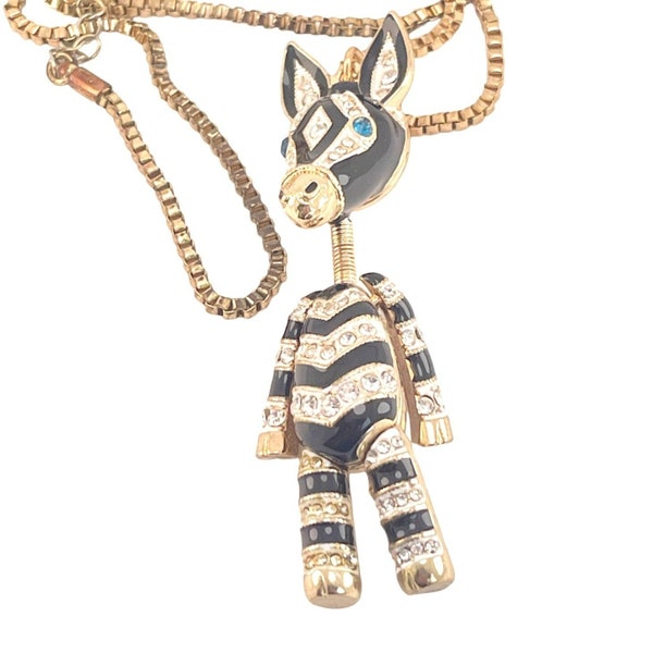 Betsey Johnson Sugar Critters Zebra Rhinestone Pendant Necklace 36 inches