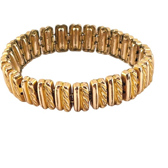 Bracelet Ancien à Maillons Doubles Gravés, Couleur Vieil Or - Bijou Vintage Pour Femme