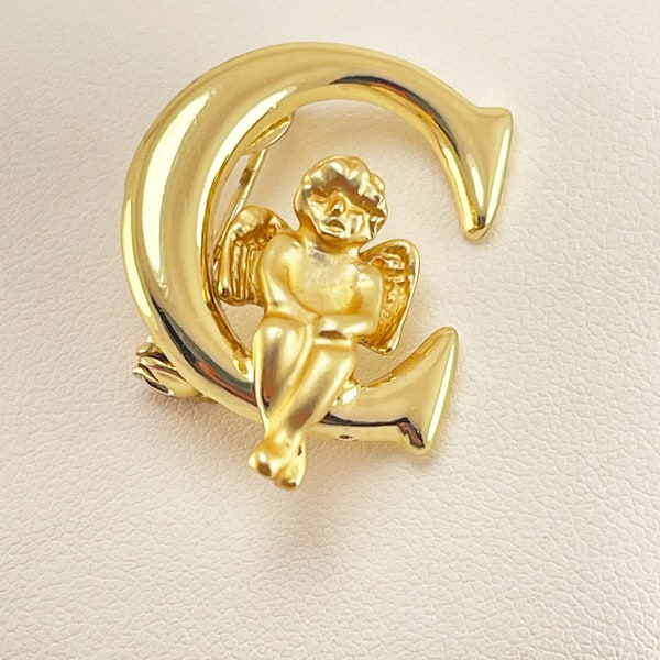 Luca Razza Vintage Initial C and Angel Brooch Pin Cherub