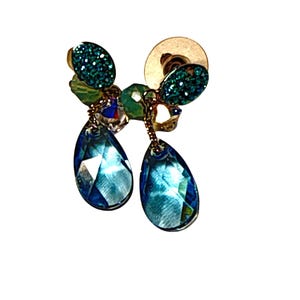 Blue Crystal Teardrop Dangle Earrings with Glitter Studs for Women
